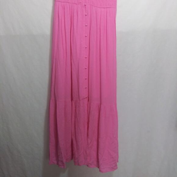Promesa Bubble Gum Pink Sea Breeze Smocked Crepe Button-Front Maxi Dress Size M - Picture 5 of 10